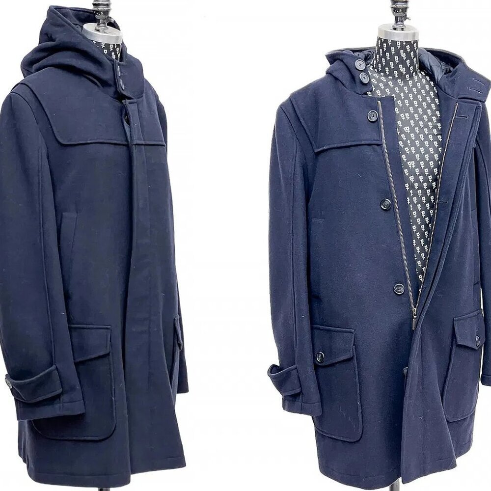 Men's Navy Wool Barbour Hooded Pea Coat Full-Zip size 40